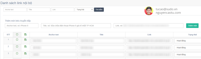 Demo tính năng danh sách link nội bộ