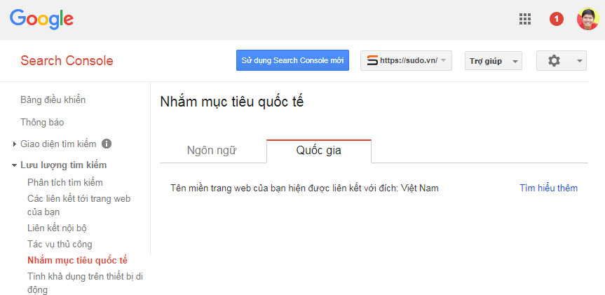 Nhắm mục tiêu quốc tế trong Google Webmaster