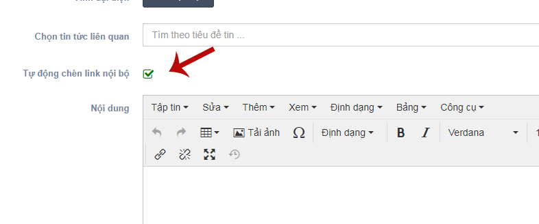 Tự động chèn liên kết nội bộ khi người quản trị lưu nội dung