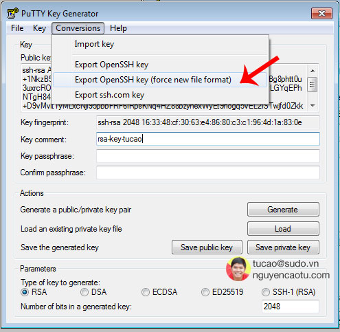 Xuất ra file OpenSSH key