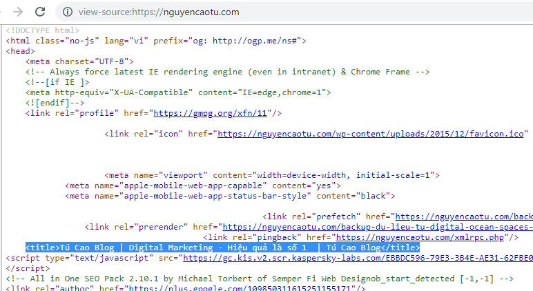 Thẻ title tag trong mã nguồn của Website.