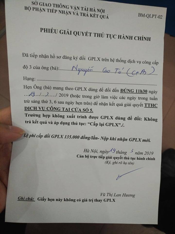 Giấy hẹn lấy kết quả