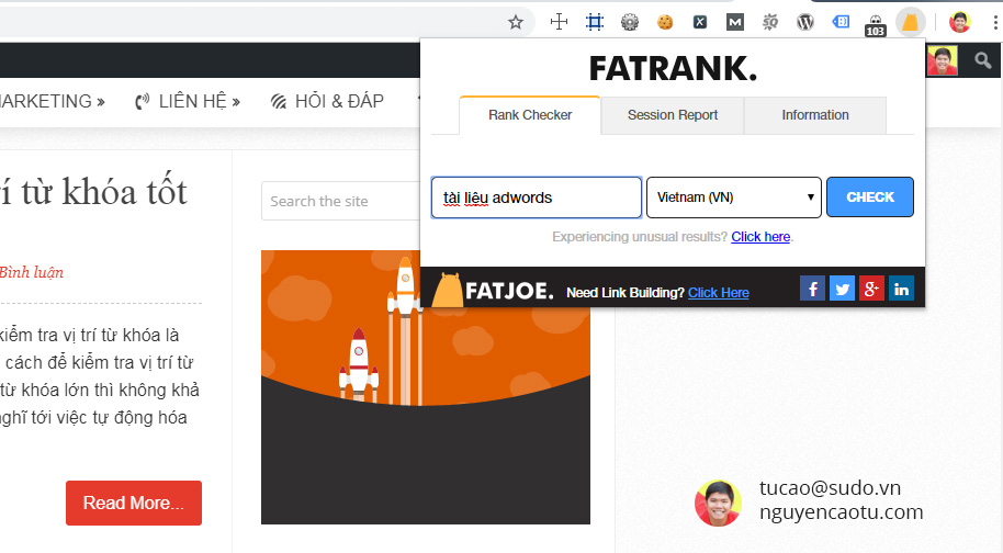 Tiện ích kiểm ta vị trí 1 từ khóa trên trình duyệt
