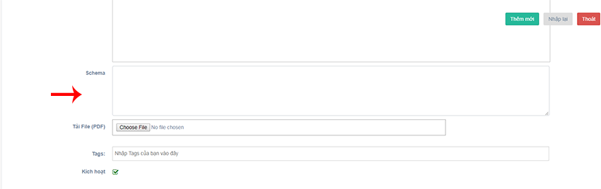 Chèn đoạn code sau khi sửa của bạn vào ô Schema.