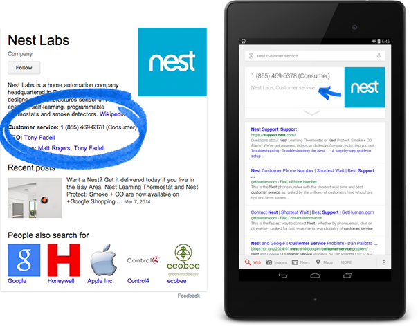Thông tin liên hệ của doanh nghiệp trên kết quả tìm kiếm Google