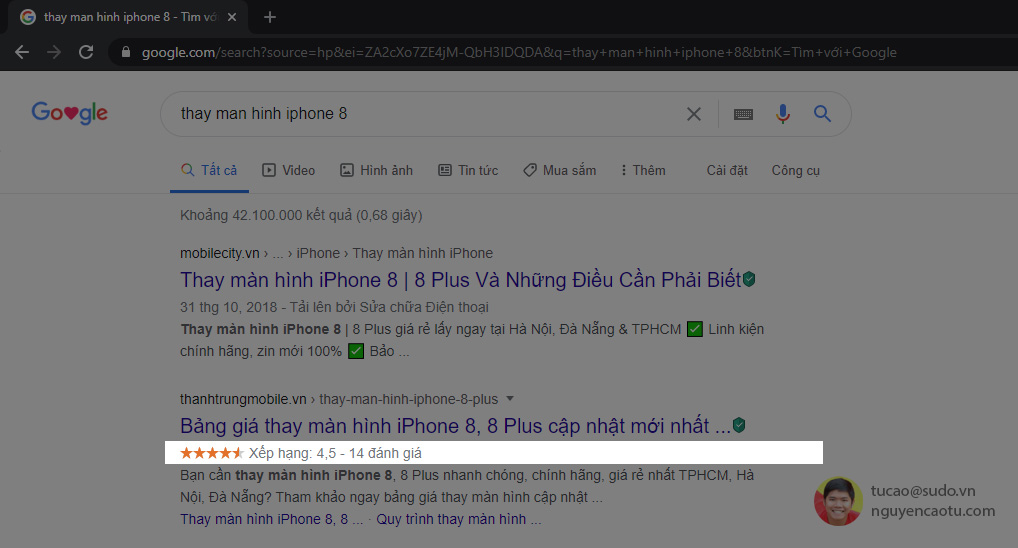 Ví dụ về dữ liệu có cấu trúc đánh dấu sao trên Google