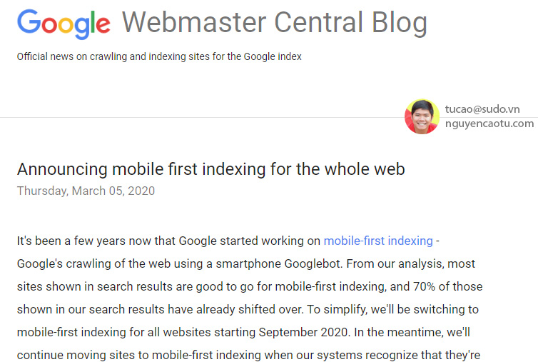 Google thông báo ưu tiên lập chỉ mục cho Mobile