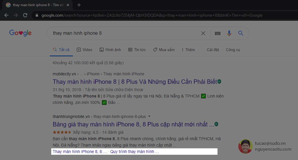 Sitelink trên Google cho mỗi trang đích