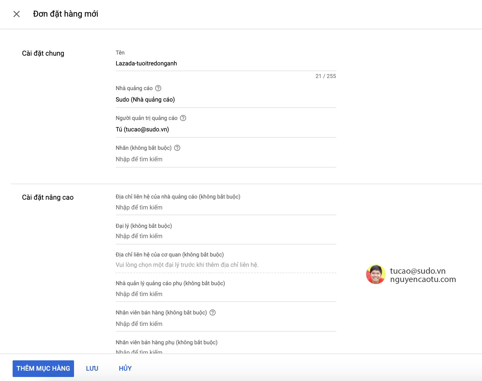 Đơn hàng quảng cáo mới