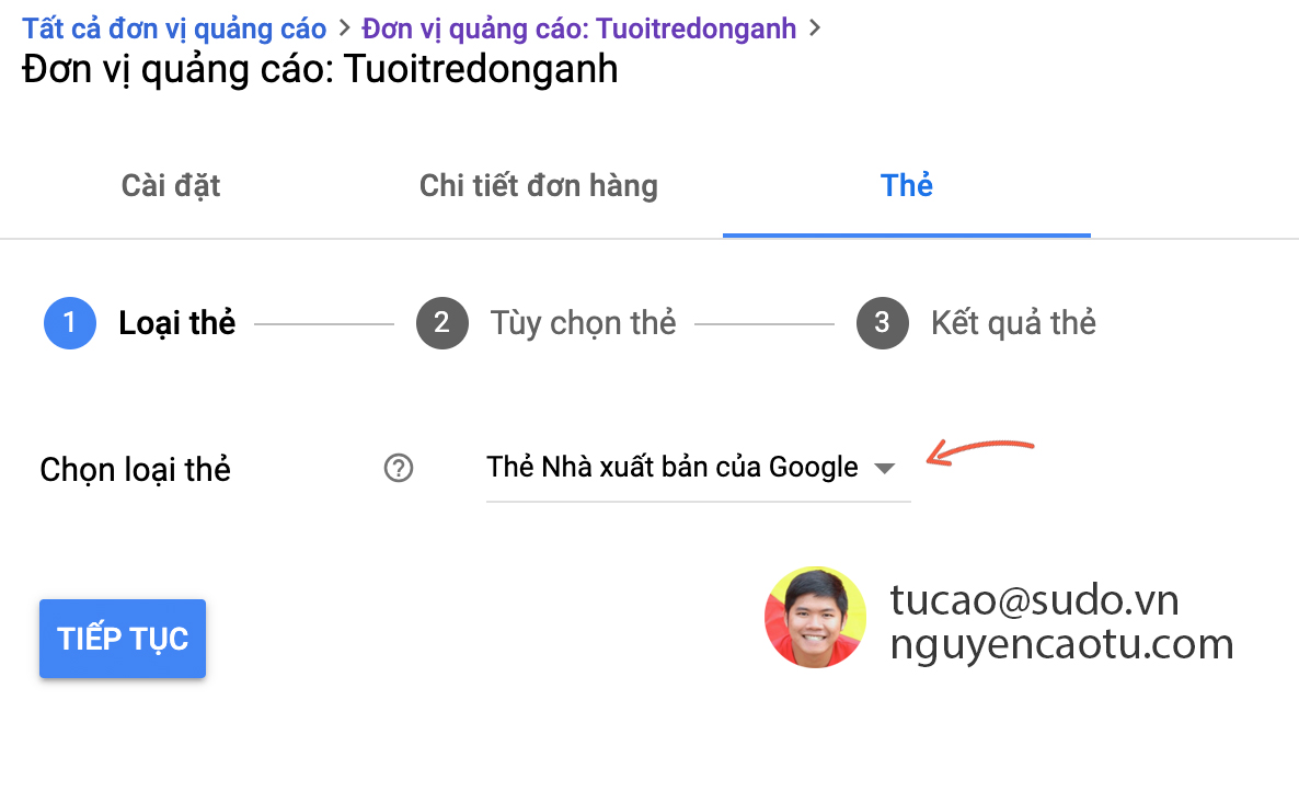 Chọn Thẻ nhà xuất bản của Google