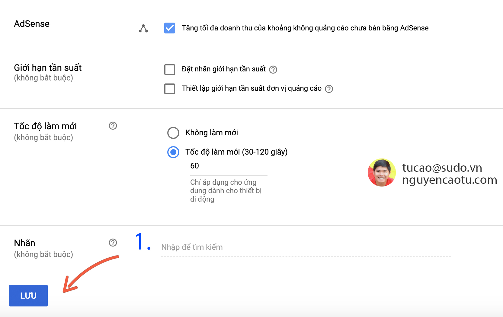 Cài đặt quảng cáo mới