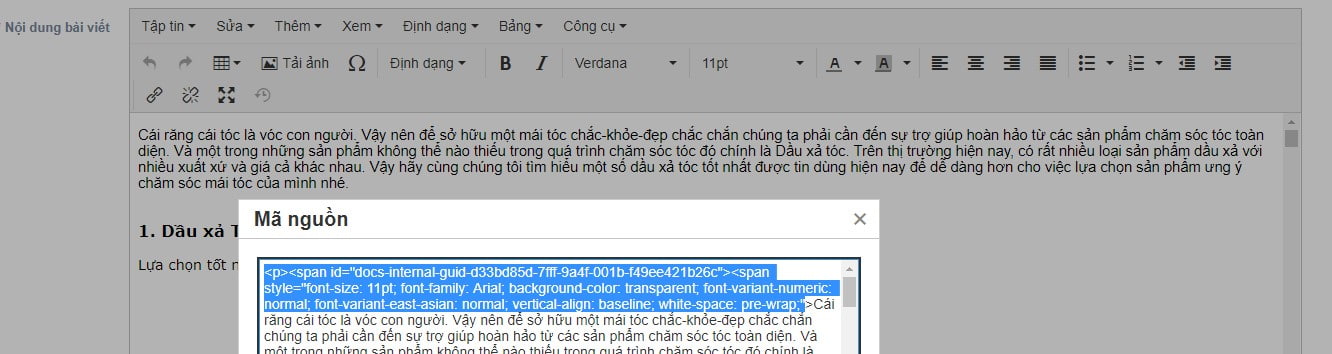 Đoạn code thừa trong khung soạn thảo