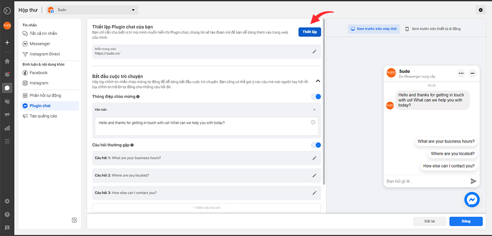 Nhấn vào mục Thiết Lập và cài đặt những thứ bạn cần