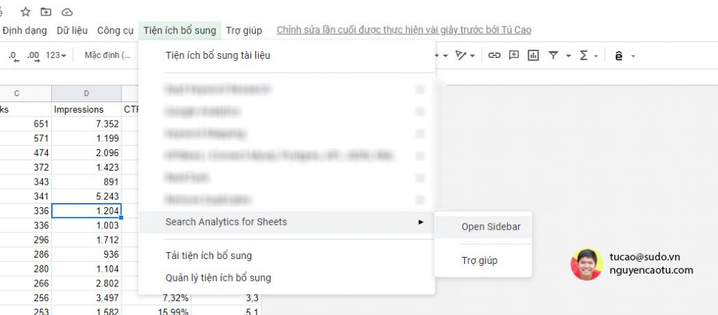 Search Analyics for Sheets