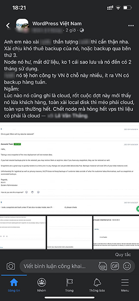 Phần nàn của một bạn về mất dữ liệu