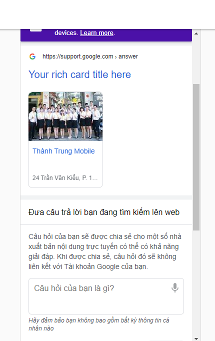 Dữ liệu có cấu trúc trên Google, doanh nghiệp, logo, thời gian hoạt động, mạng xã hội...