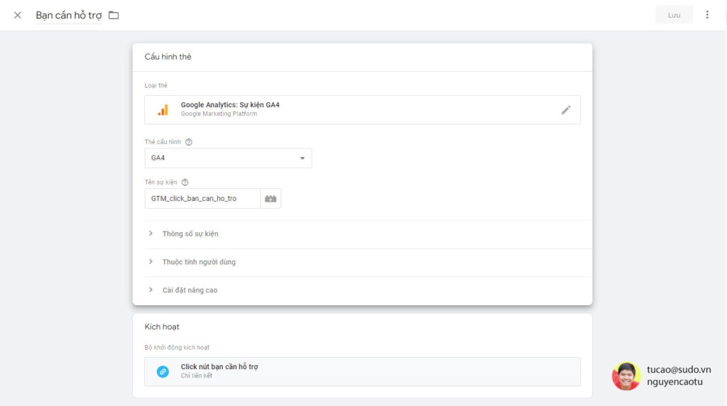 Cấu hình thẻ sự kiện GA4