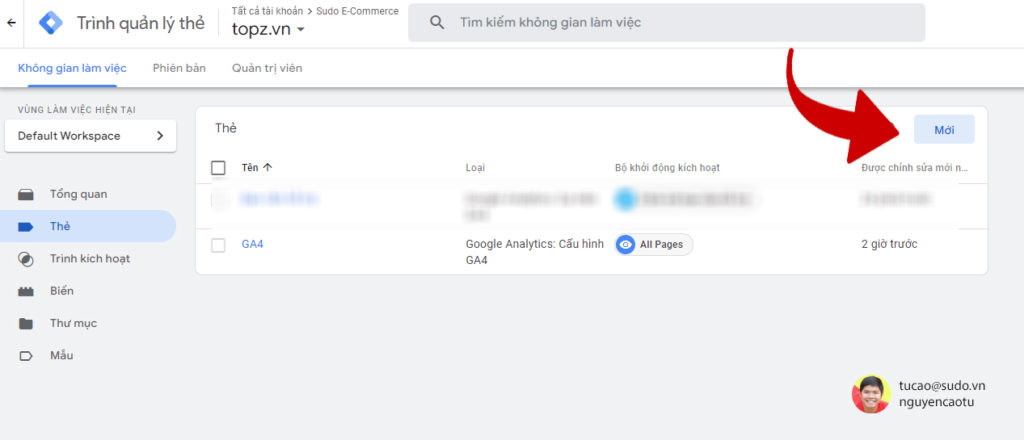 Click vào thẻ và chọn mới