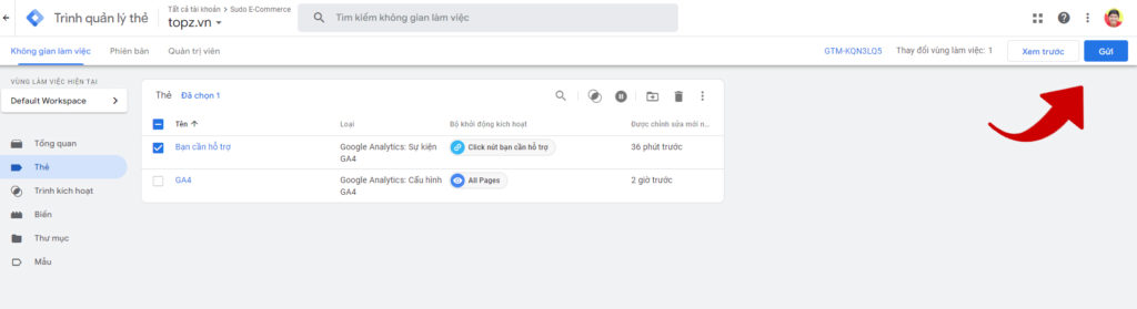 Lưu thay đổi GTM