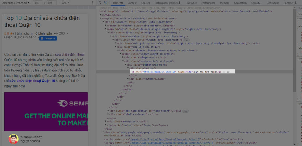 Xem giá trị thẻ của nút