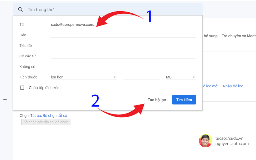 Cấu hình bộ lọc gmail