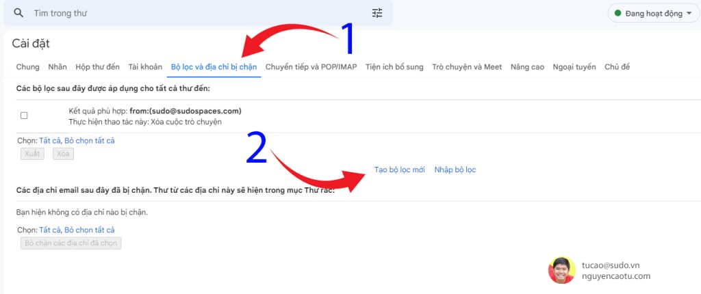 Tạo bộ lọc Gmail