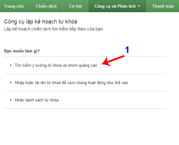 Tìm kiếm ý tưởng quảng cáo google keyword planner