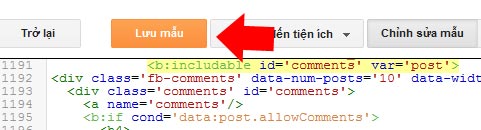 Nhấn nút Lưu Mẫu để lưu toàn bộ sửa đổi thêm Facebook Comment