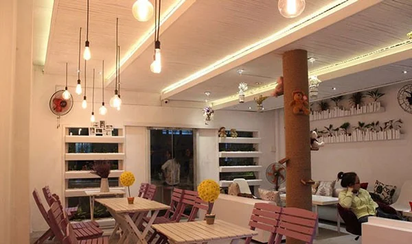 Đèn thả quán cà phê kết hợp bóng đèn dây LED - Đèn thả