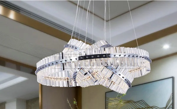 Đèn chùm trang trí phòng khách chung cư pha lê 3 vòng