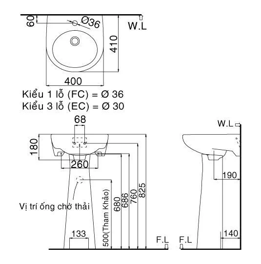 Chậu rửa chân dài Inax L-282V+L-284VD (Màu trắng)
