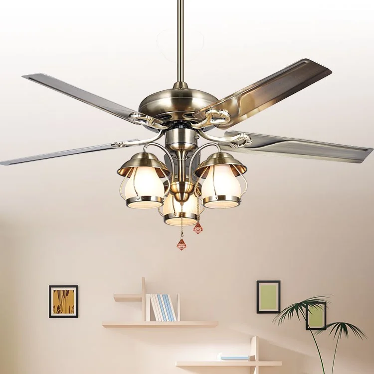 Quạt trần đèn chùm cánh kim loại HT-24