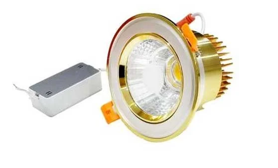 đèn led âm trần viền vàng Đèn led âm trần 3 màu 7w AT-010