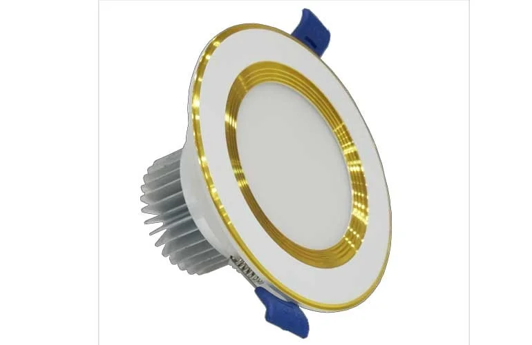 đèn led âm trần 7w 3 màu viền vàng Đèn LED âm trần 3 màu 7w đế dày viền vàng