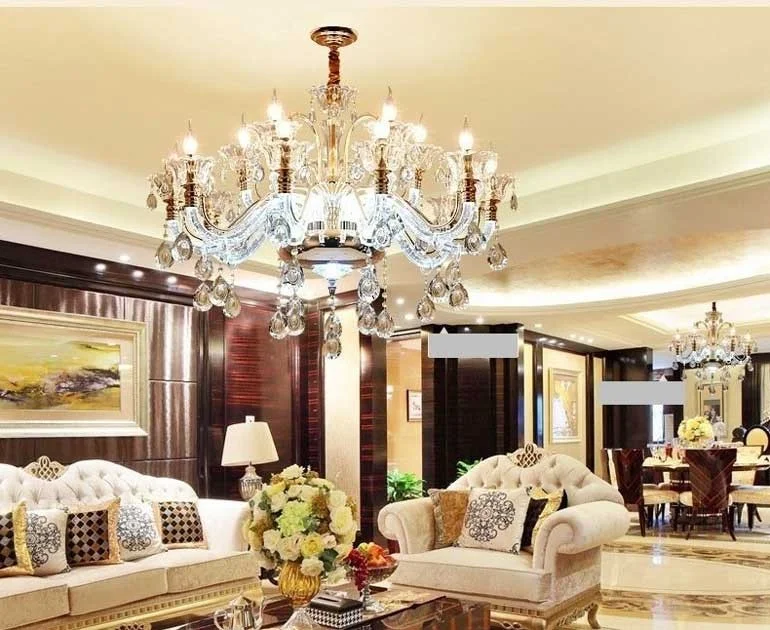 Đèn trang trí phòng khách nhà cấp 4 pha lê hoàng kim (12 bóng)