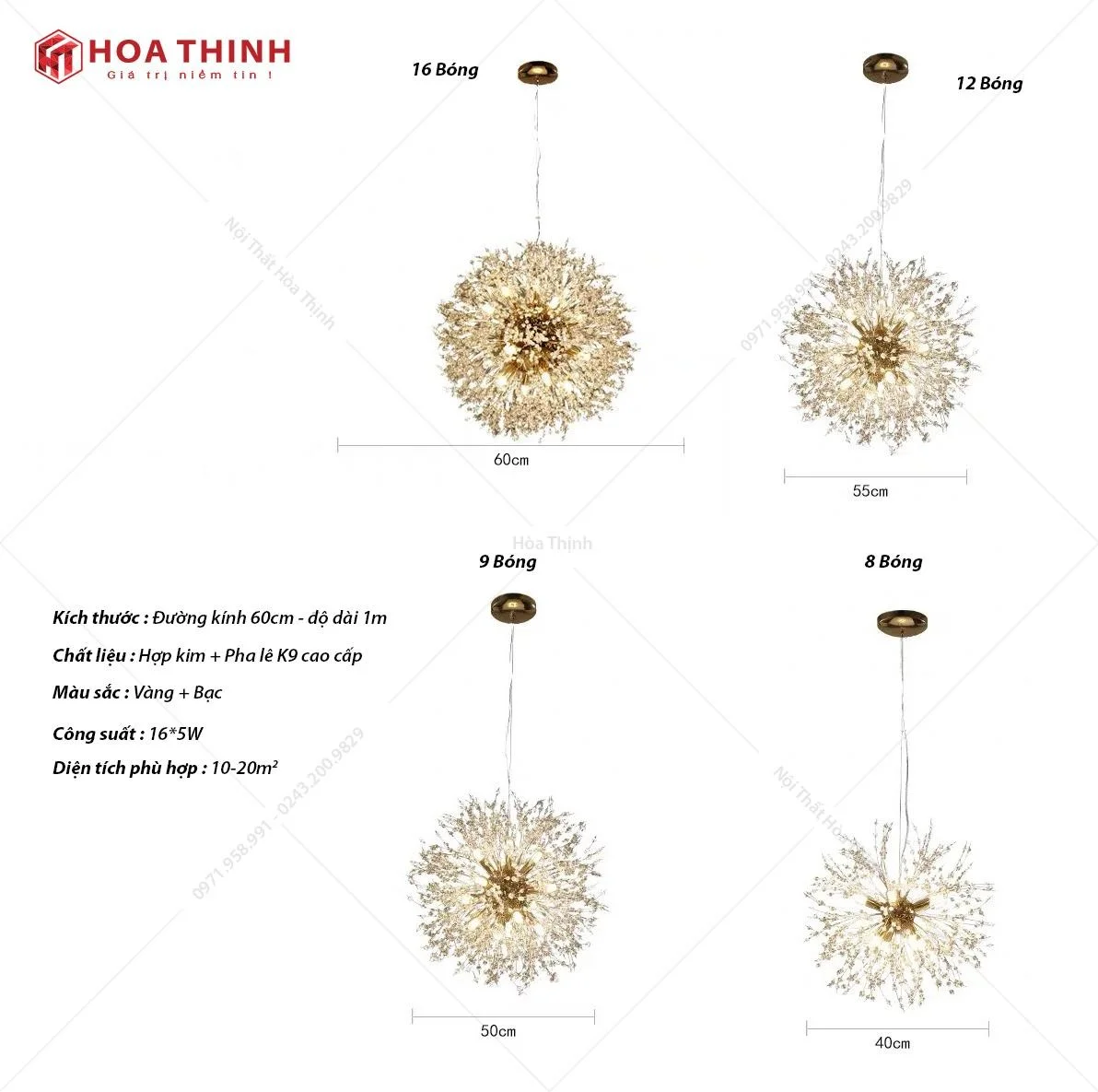 đèn thả trần pha lê hoa bồ công anh
