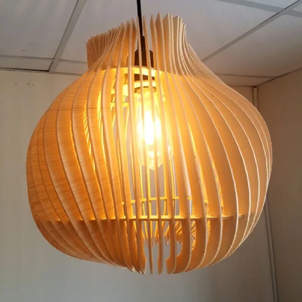 đèn gỗ treo trần - đèn gỗ thả trần sóng nước