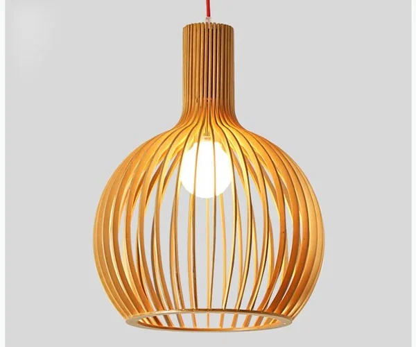 Đèn trang trí trần gỗ củ tỏi giá rẻ - Đèn gỗ thả trần