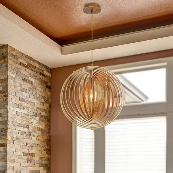 Đèn thả trần gỗ vòng xoáy - Đèn gỗ thả trần