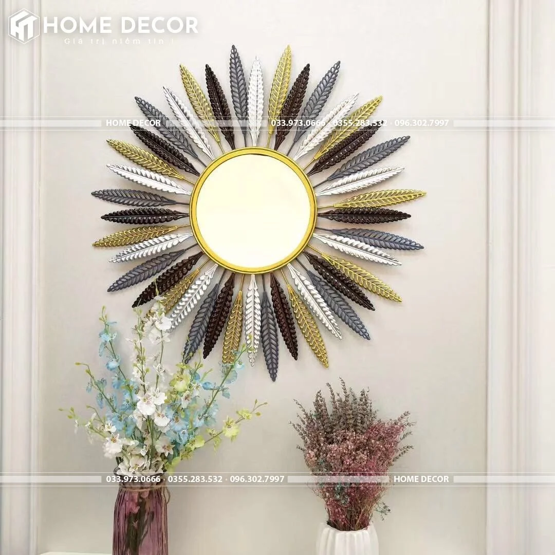 gương decor tròn lá HTG -19