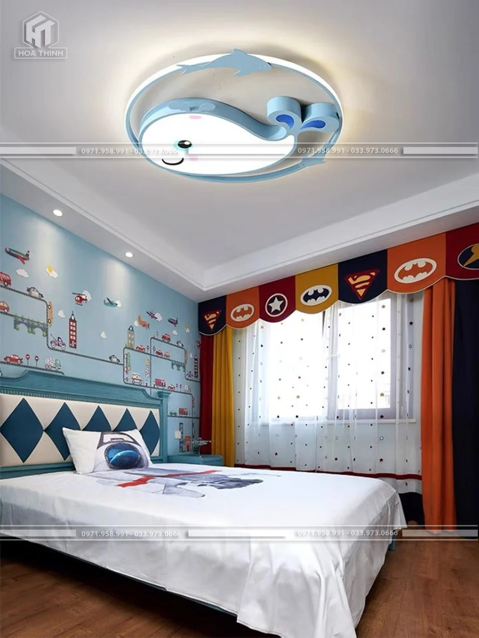 đèn ốp trần trẻ em cá voi xanh