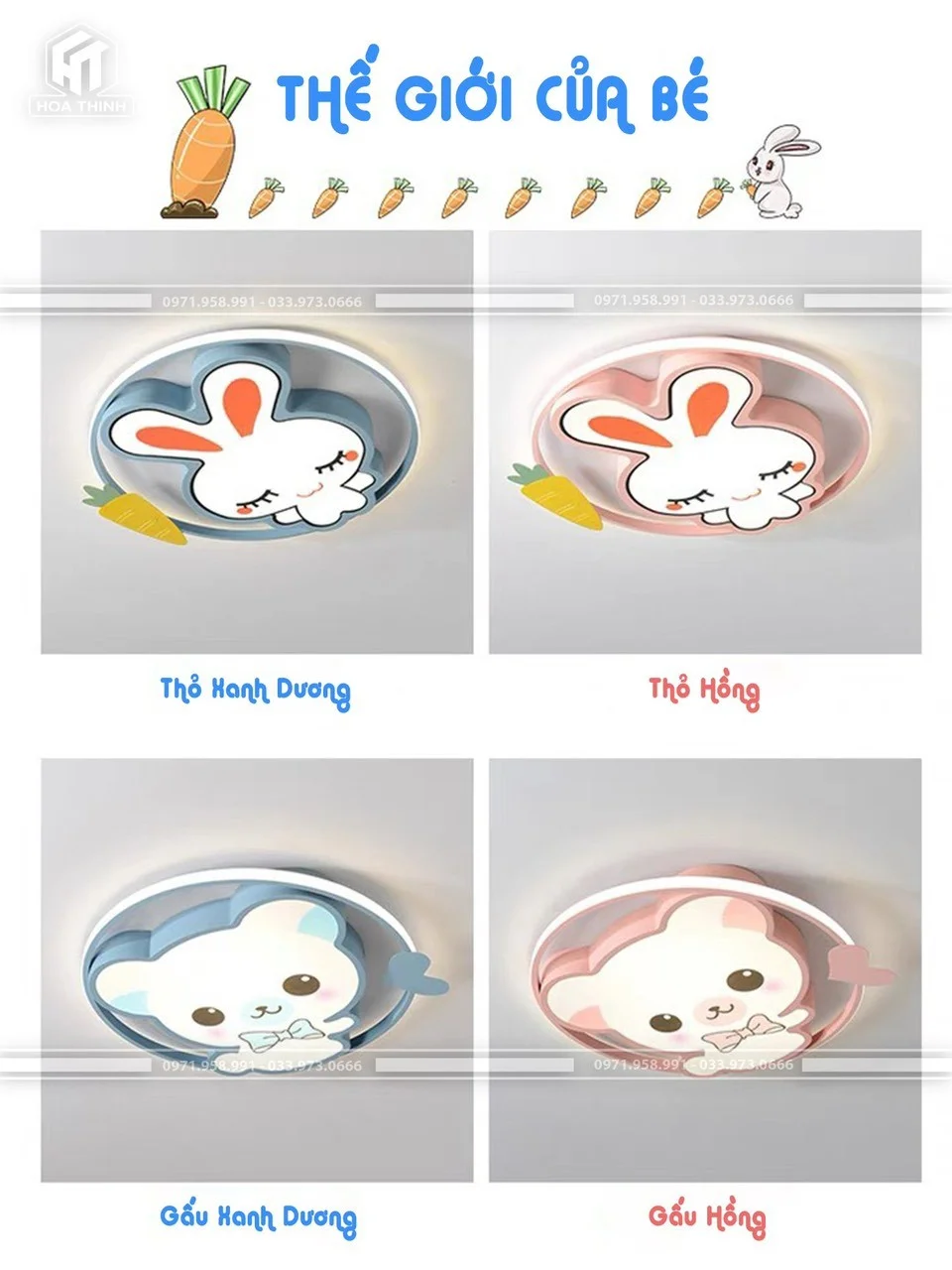 đèn ốp trần thỏ hồng dễ thương