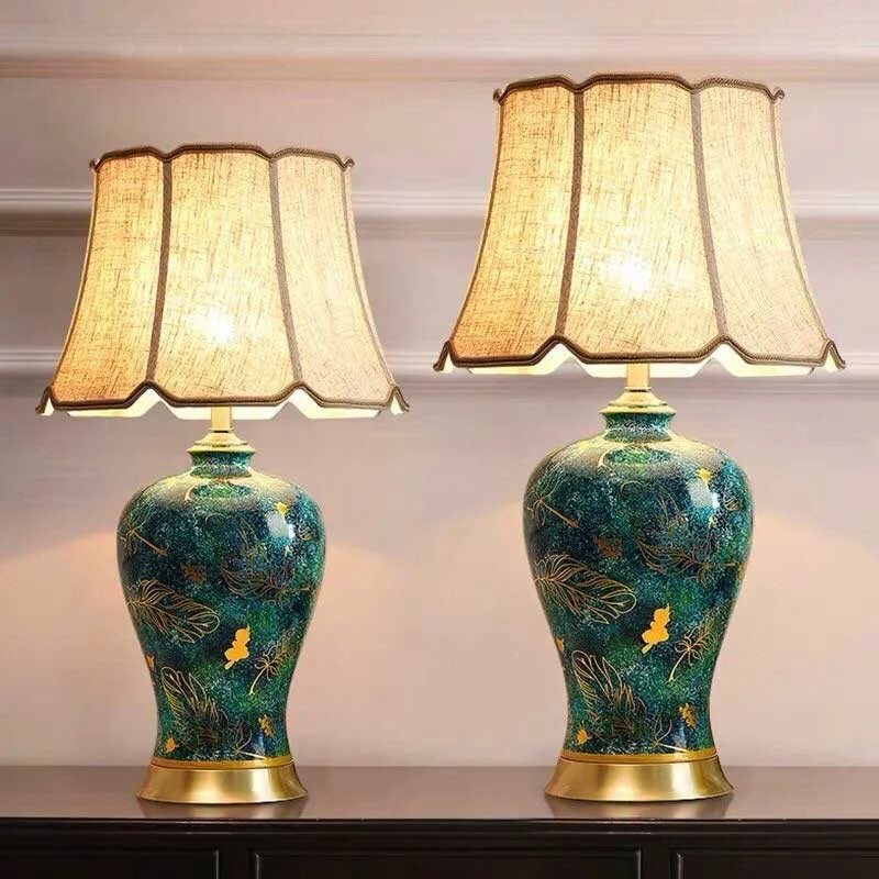 Đèn ngủ để bàn gốm sứ HT-38 trang trí phòng ngủ - Đèn để bàn