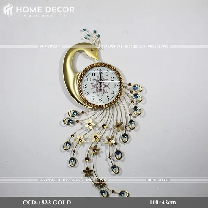 Đồng hồ treo tường con công trang trí phòng khách HT-1822 GOLD