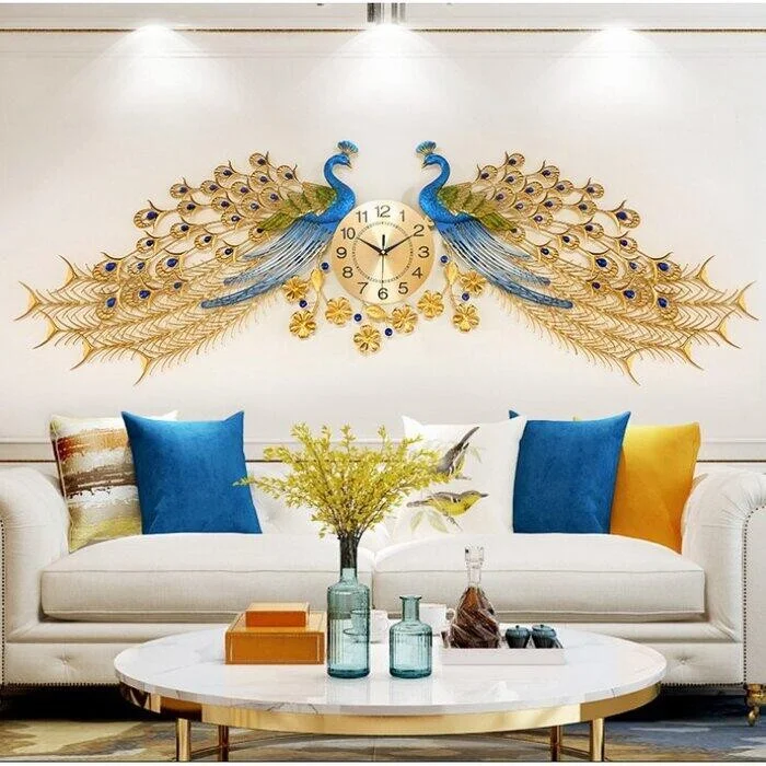 Đồng hồ con công đôi - đồng hồ treo tường 2 con công trang trí phòng khách