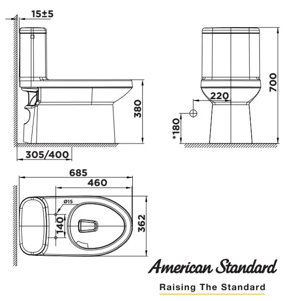 Bồn cầu một khối American Cadet - Bản vẽ kỹ thuật