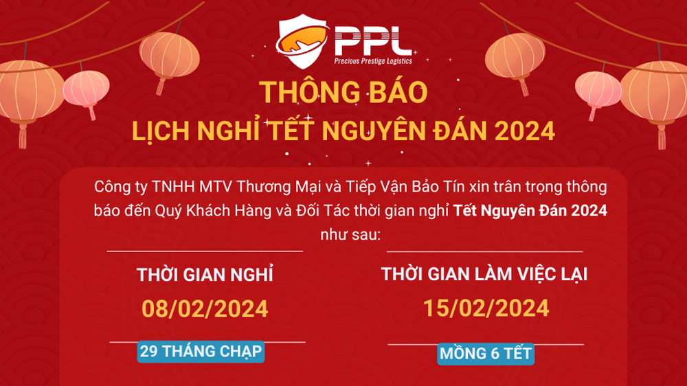 THÔNG BÁO LỊCH NGHỈ TẾT NGUYÊN ĐÁN 2024