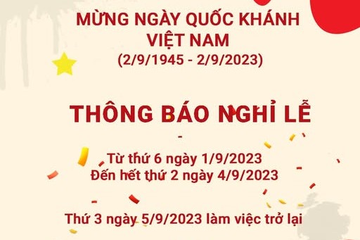 Thông báo lịch nghỉ lễ Quốc khánh Việt Nam 2/9/2023