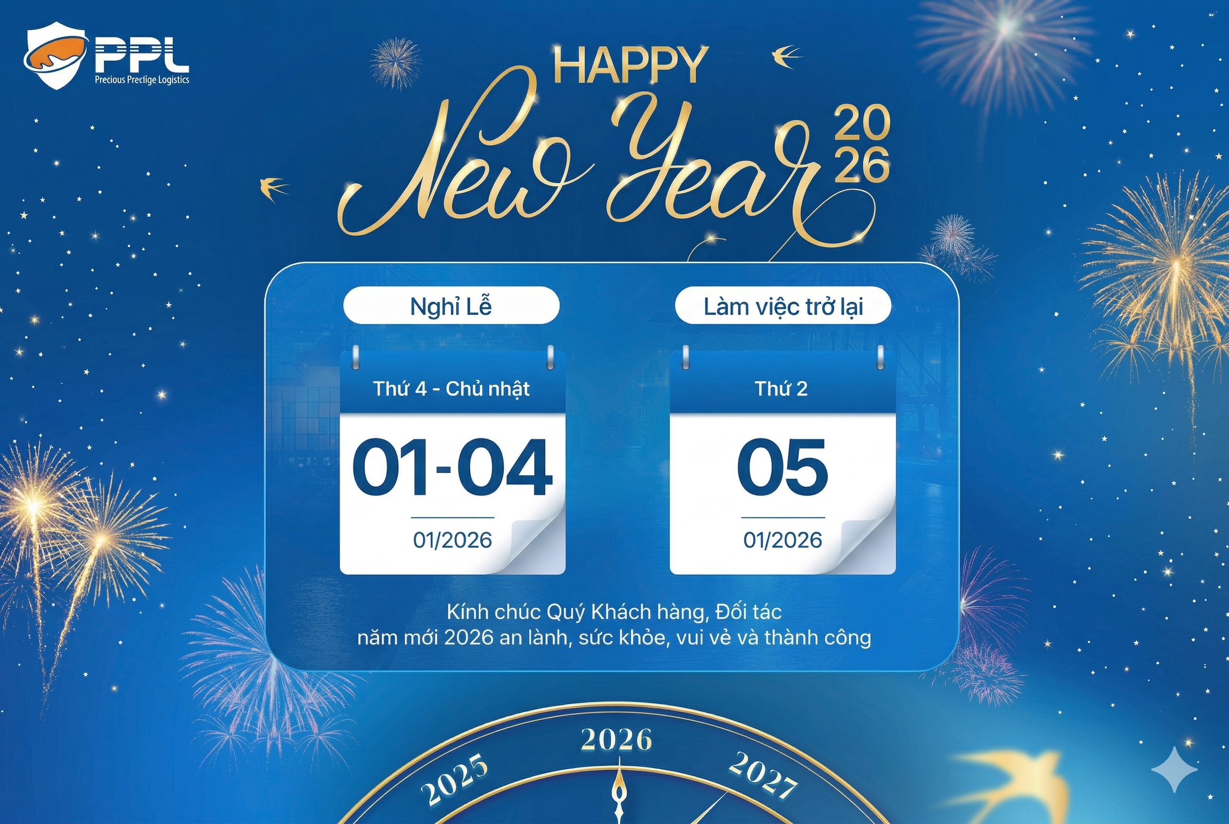 Thông báo lịch nghỉ Tết Dương lịch 2026