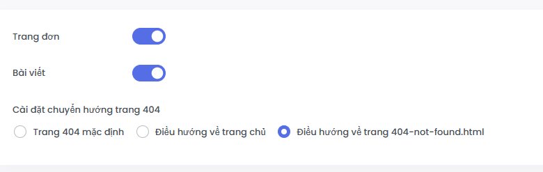 Bật tính năng điều hướng về trang 404